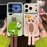 Cat Café Electroplated Rotating Stand Case for iPhone