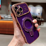 Wavy Plating Heart Shockproof with Stand Phone Case for iPhone