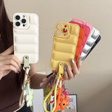 Puffer-Style Sunflower Lanyard Case for iPhone