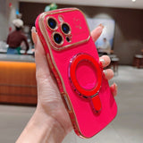 Wavy Plating Heart Shockproof with Stand Phone Case for iPhone