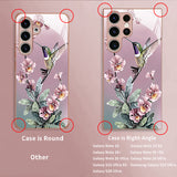 Oil Painting Style Floral & Bird Tempered Glass Phone Case for Samsung