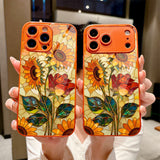 Sunflower & Rose Pattern Glossy Case for iPhone