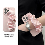 Solid-Color Silk Scarf Wrist Strap with Lanyard Case for iPhone