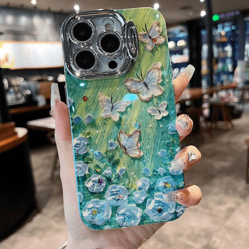 Rhinestone Beach Butterfly Lens Holder Phone Case for iPhone