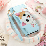 Cute Cat Card Holder Wallet Lanyard Case for iPhone