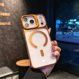 Metal Lens Bracket Clear Electroplated Magnetic Phone Case for IPhone
