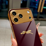 Luxury Burgundy Golden Leopard Electroplated Case for iPhone