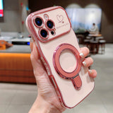 Wavy Plating Heart Shockproof with Stand Phone Case for iPhone