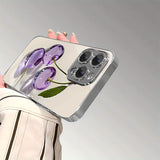 Crystal Purple Cherry Pattern Electroplated Case for iPhone