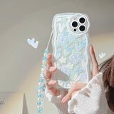 Cute Flower Butterfly Pattern with Lanyard Case for iPhone