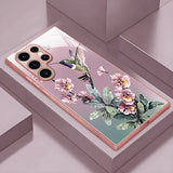 Oil Painting Style Floral & Bird Tempered Glass Phone Case for Samsung