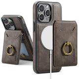 Magnetic Charging Wallet Case with Ring Kickstand for iPhone