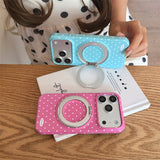 Macaron Polka Dot Magnetic Kickstand Shockproof Case for iPhone