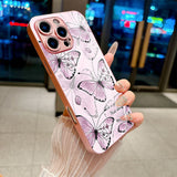 Line Art Pink Butterfly Electroplated Case for iPhone