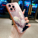 Romantic Pink Butterfly Petals Electroplated Case for iPhone