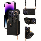 Crossbody RFID‑Blocking Zipper Wallet Case for iPhone