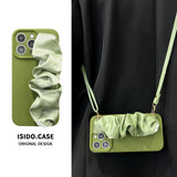 Solid-Color Silk Scarf Wrist Strap with Lanyard Case for iPhone
