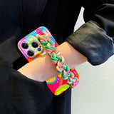 Floral Woven Wrist Strap Building Block Lanyard Soft Case for iPhone