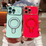 Wavy Plating Heart Shockproof with Stand Phone Case for iPhone