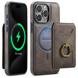Magnetic Charging Wallet Case with Ring Kickstand for iPhone