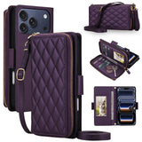 Fashion Rhombus Leather Multi-Function Wallet Case for iPhone
