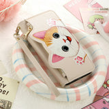 Cute Cat Card Holder Wallet Lanyard Case for iPhone