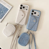 Fashion Denim Texture Crossbody Wallet Card Case for iPhone