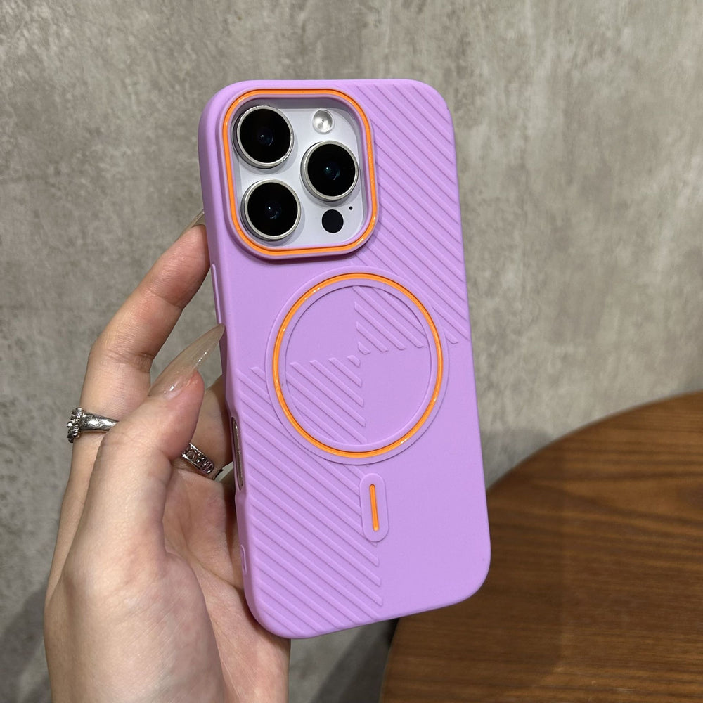 Diagonal Stripes Fine Circle Magnetic Hit color Case For iPhone