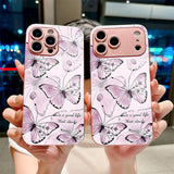 Line Art Pink Butterfly Electroplated Case for iPhone