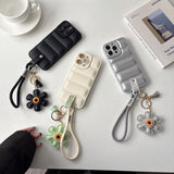 Puffer-Style Sunflower Lanyard Case for iPhone