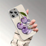 Crystal Purple Cherry Pattern Electroplated Case for iPhone