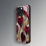 Luxury Red‑Gold Heart Pattern Electroplated Case for iPhone