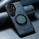 Vintage Waxed Leather Magnetic Kickstand Case for Samsung