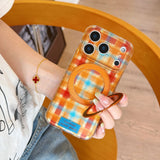 Sweet Color Block Plaid Rotatable Kickstand Case for iPhone