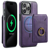 Magnetic Charging Wallet Case with Ring Kickstand for iPhone