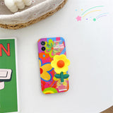 Floral Woven Wrist Strap Building Block Lanyard Soft Case for iPhone