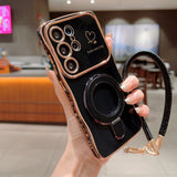 Plating Wave Heart Lanyard Phone Case For Samsung