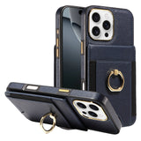 Wallet Card Slot Ring Holder Leather Case for iPhone
