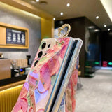 Rhinestone Oil Painting Flower Phone Case with Wristband for Samsung