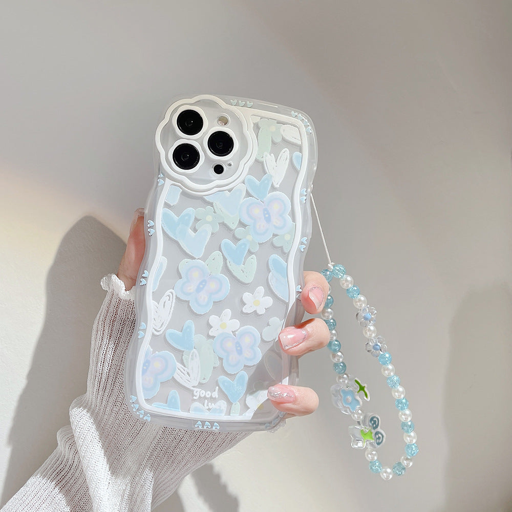 Cute Flower Butterfly Pattern with Lanyard Case for iPhone