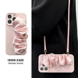 Solid-Color Silk Scarf Wrist Strap with Lanyard Case for iPhone