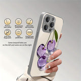 Crystal Purple Cherry Pattern Electroplated Case for iPhone
