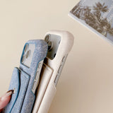 Fashion Denim Texture Crossbody Wallet Card Case for iPhone