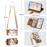 Cute Cat Card Holder Wallet Lanyard Case for iPhone