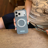 Fashion Vertical Stripe Magnetic Kickstand Case for iPhone