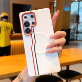 Magnetic Dual-Line Faux Leather Phone Case Suitable for Samsung