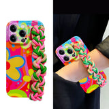 Floral Woven Wrist Strap Building Block Lanyard Soft Case for iPhone