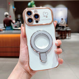 Wavy Plating Heart Shockproof with Stand Phone Case for iPhone