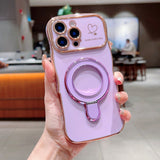 Wavy Plating Heart Shockproof with Stand Phone Case for iPhone