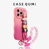 Cute Doll Wrist Strap Two-tone Gradient Silicone Case for iPhone